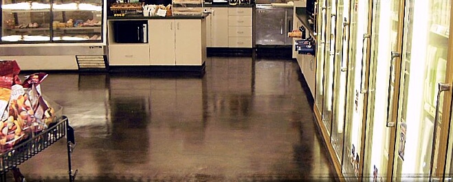 commercial stained and polished concrete floor, decorateive concrete floor maintenance